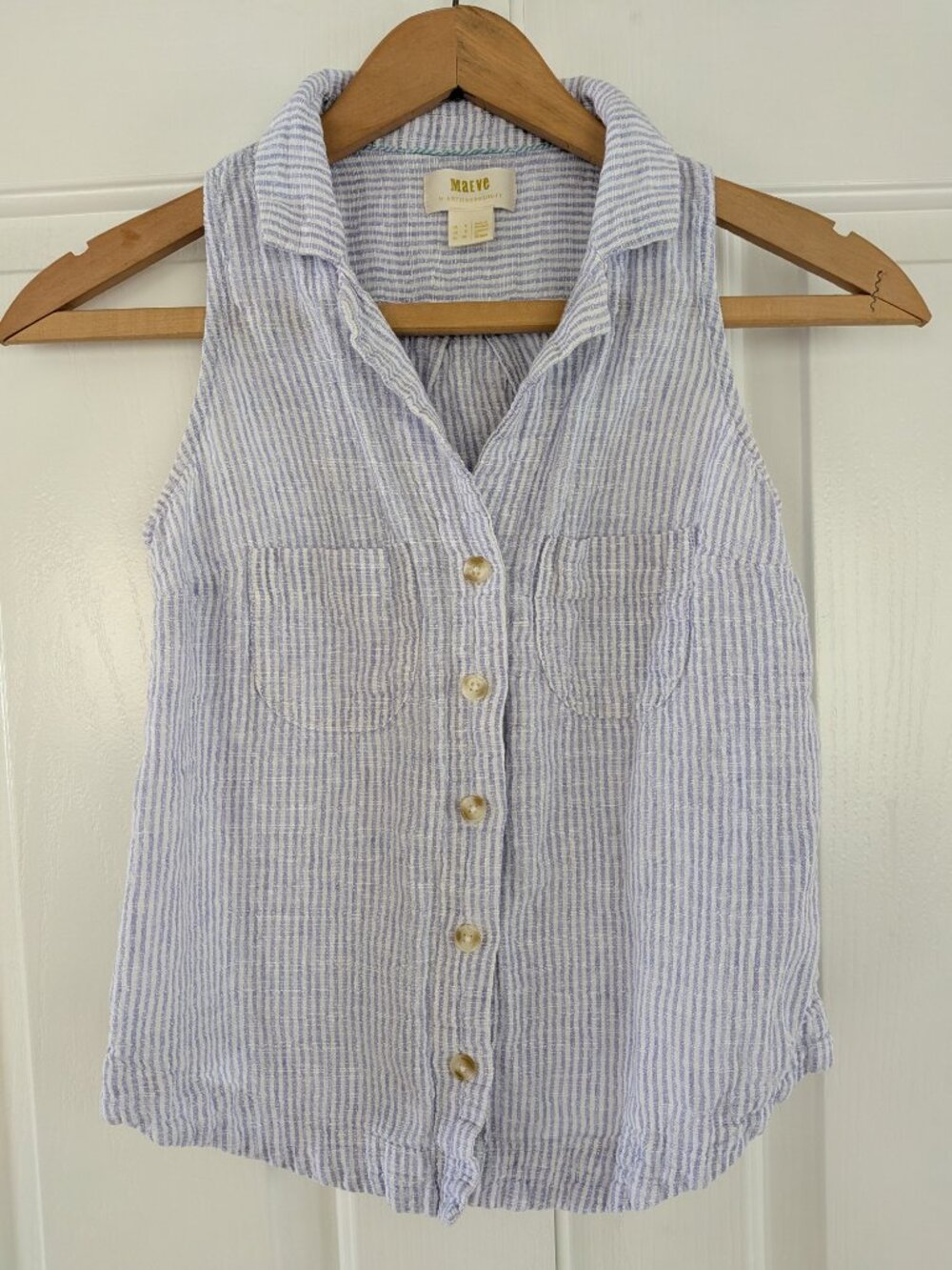 Anthropologie Maeve Felicity Blue White Striped Linen Sleeveless Top - Size 2